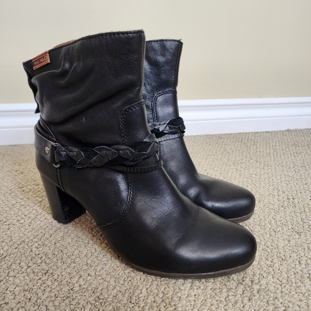 PIKOLINOS Black Leather Ankle Heel Boots Side Zip US 9-9.5 - Picture 3 of 12